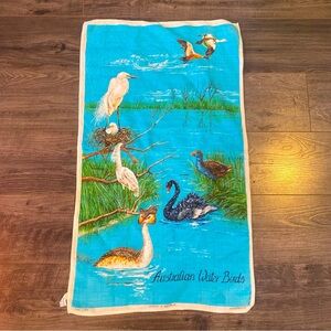 Vintage Linen Tea Towel Australian Water Birds made in Poland can be framed